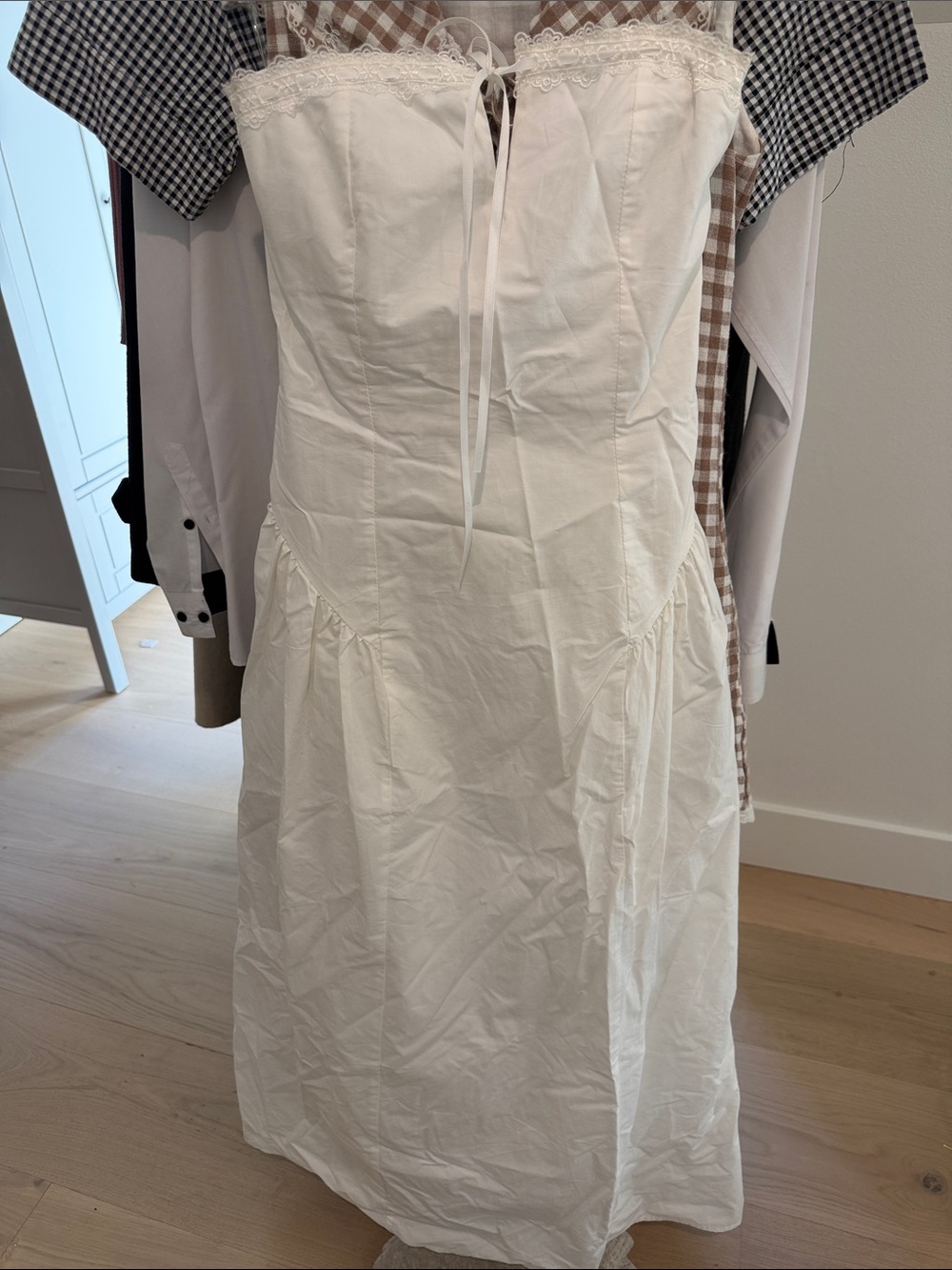 Peppermayo White Strapless Lace-Trim Midi Dress